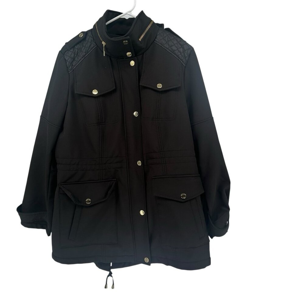 Michael Michael Kors Jacket Size XL Black Full Hidden Zipper Button Quilted Coat - Picture 2 of 14